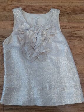 Sparkling Metallic J Crew Sleeveless Ruffle Neck Top